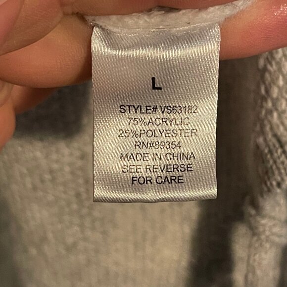 Adrienne Vittadini Gray Fringe Cardigan Sweater LARGE | Geometric Knit Boho Cozy - Picture 5 of 6